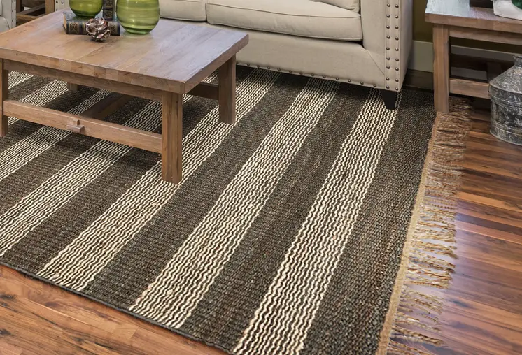 5' X 7' Brown and Beige Striped Hand Woven Area Rug