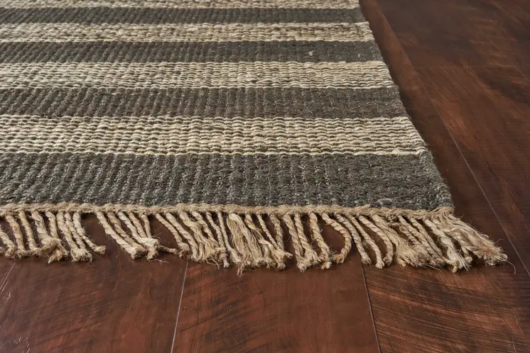 5' X 7' Brown and Beige Striped Hand Woven Area Rug