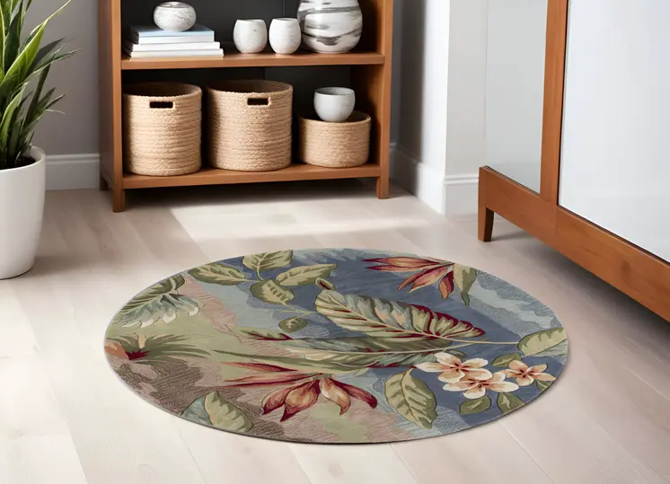 6' X 6' Blue and Green Hand Tufted Area Rug