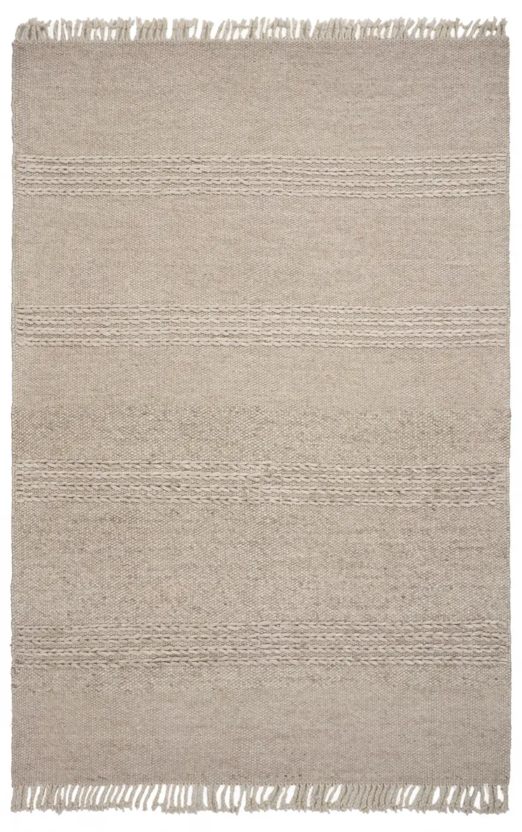 5' X 8' Beige Wool Hand Woven Area Rug With Fringe