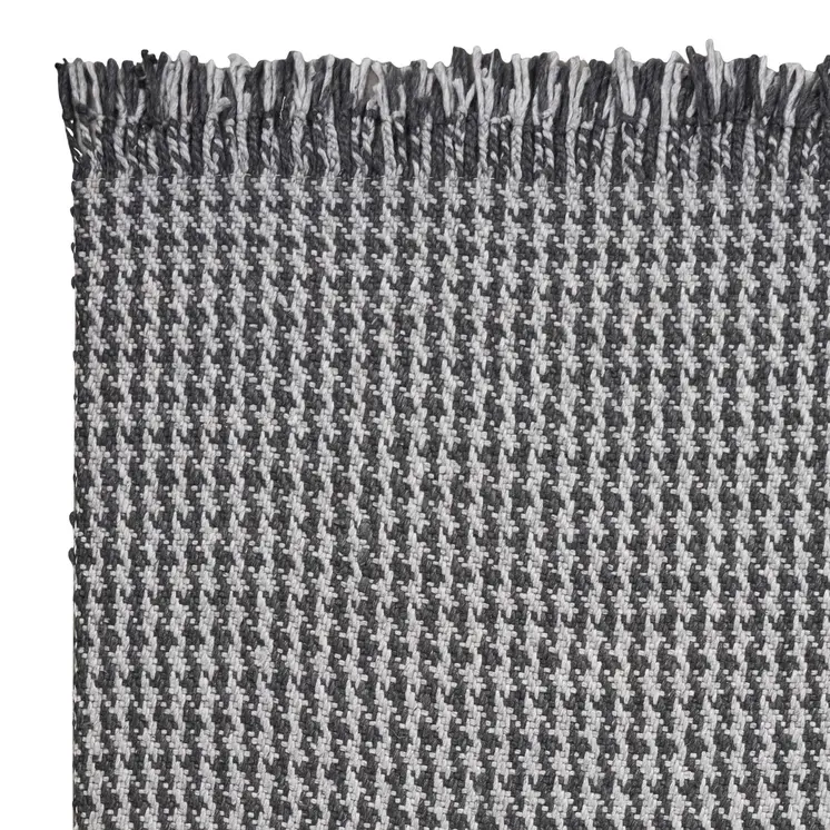 5' X 8' Dark Gray And Light Gray Wool Houndstooth Hand Woven Area Rug With Fringe