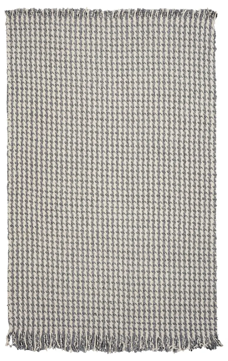 5' X 8' Ivory And Gray Wool Houndstooth Hand Woven Area Rug With Fringe