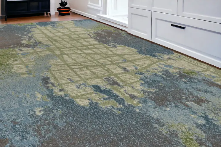 6' X 9' Blue And Green Abstract Area Rug
