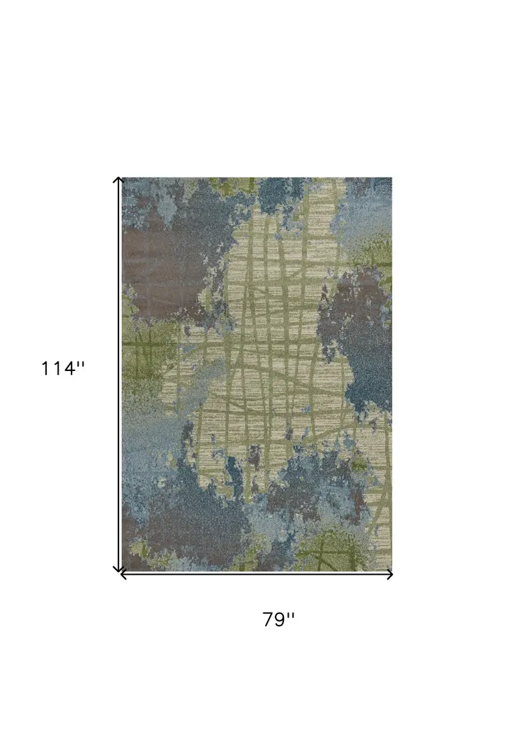 6' X 9' Blue And Green Abstract Area Rug