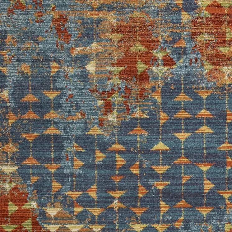7' X 10' Blue Coral Machine Woven Abstract Triangular Strings Indoor Area Rug