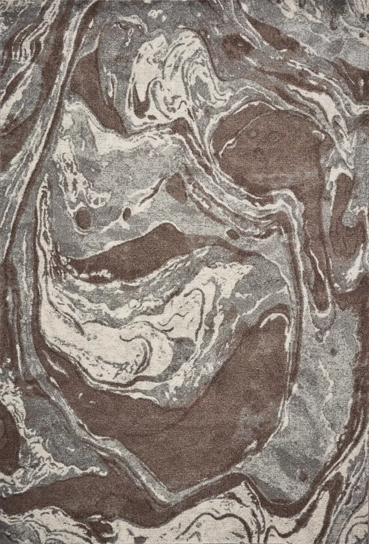 7' X 10' Mocha Brown Machine Woven Abstract Watercolor Indoor Area Rug