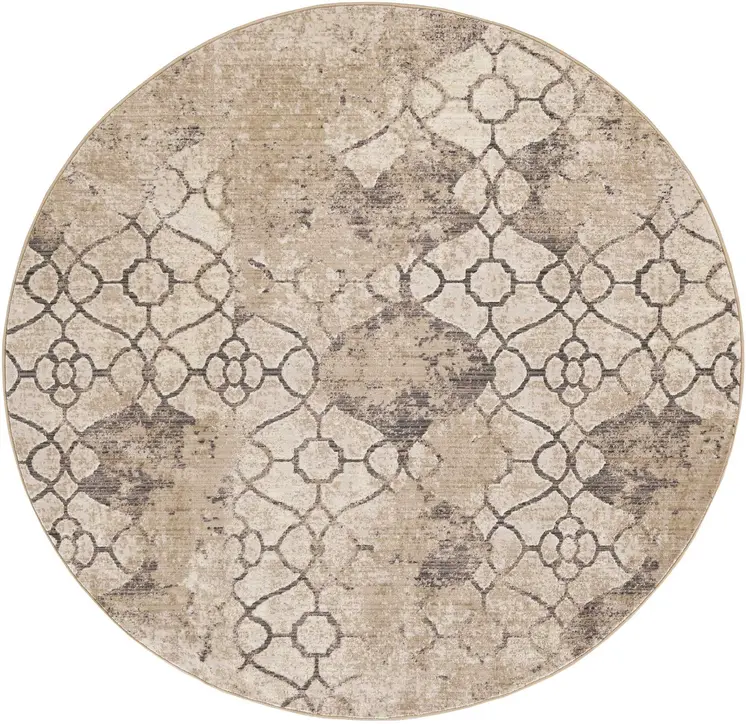 8' Sand Beige Hand Hooked Oversized Floral Round Indoor Area Rug