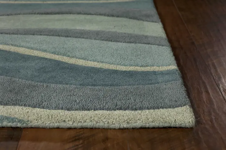 5' X 8' Aquamarine Abstract Waves Hand Tufted Wool Area Rug