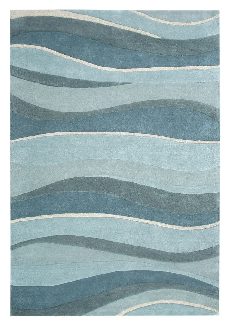 5' X 8' Aquamarine Abstract Waves Hand Tufted Wool Area Rug