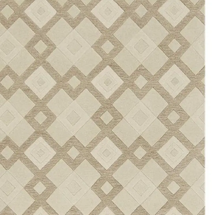5' X 8' Ivory And Brown Wool Geometric Hand Tufted Area Rug