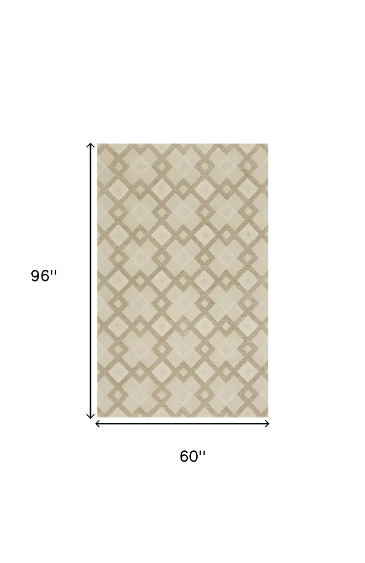 5' X 8'  Wool Ivory  Area Rug