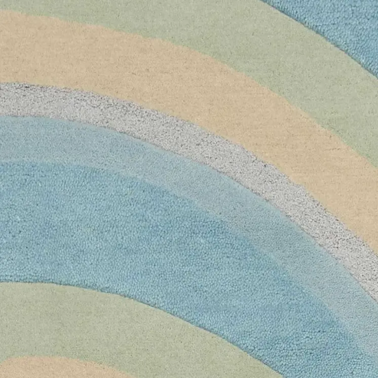 5' X 8' Blue Beige And Green Wool Abstract Hand Tufted Area Rug