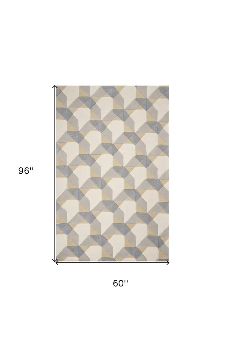 5' X 8'  Wool Ivory Or Grey Area Rug