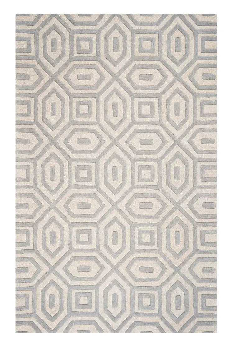 5' X 8' Light Gray And Ivory Wool Geometric Hand Tufted Area Rug