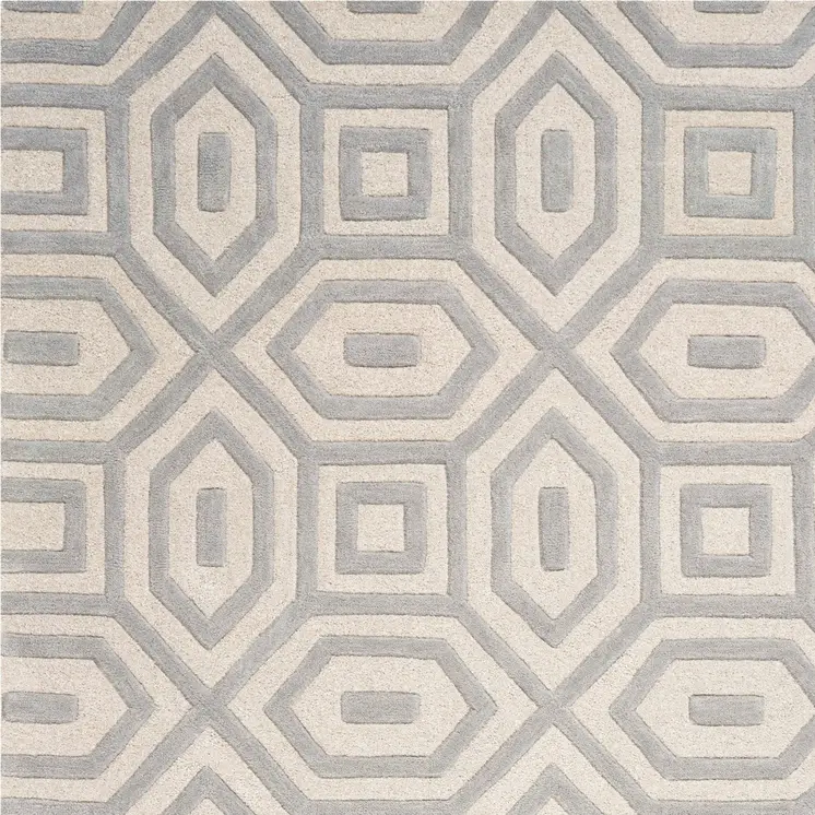 5' X 8' Light Gray And Ivory Wool Geometric Hand Tufted Area Rug