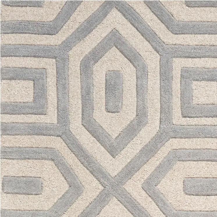 5' X 8' Light Gray And Ivory Wool Geometric Hand Tufted Area Rug