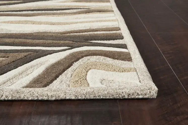 5' X 8' Beige Gray And Black Wool Abstract Hand Tufted Area Rug