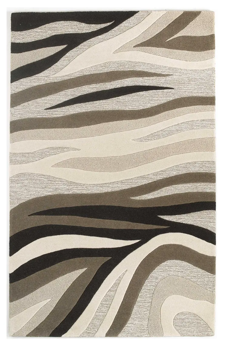 5' X 8' Beige Gray And Black Wool Abstract Hand Tufted Area Rug