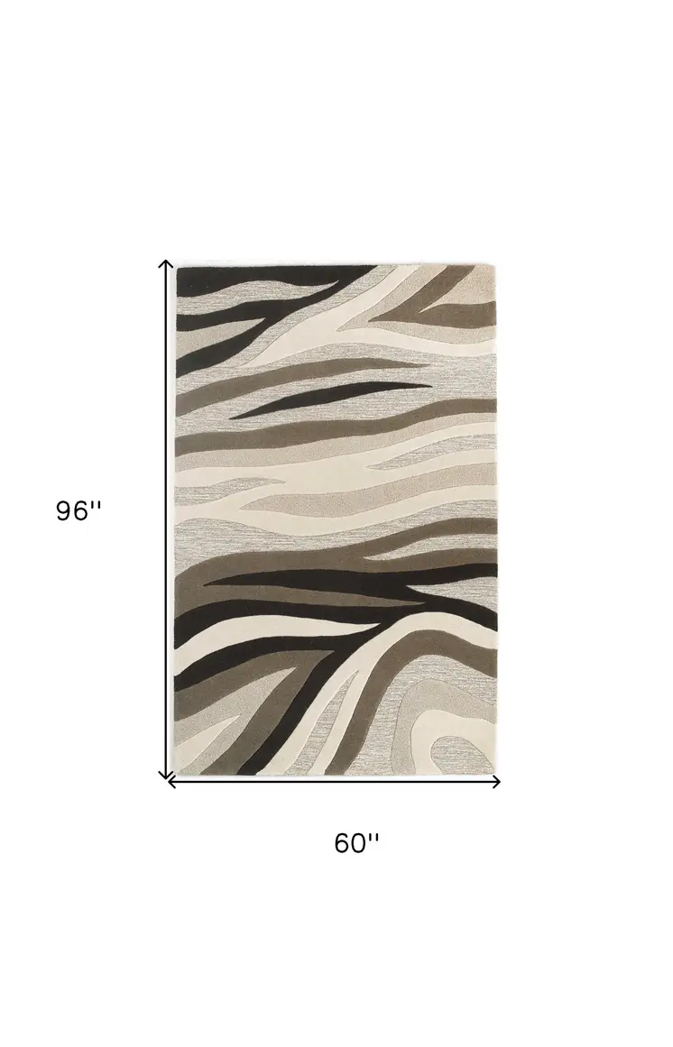 5' X 8' Beige Gray And Black Wool Abstract Hand Tufted Area Rug
