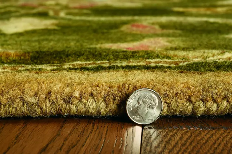 5' X 8' Green and Red Wool Floral Vines Hand Tufted Area Rug