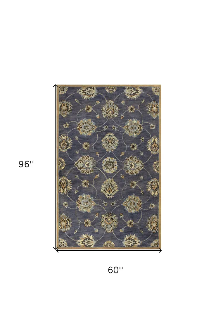 5' X 8'  Wool Midnight Area Rug