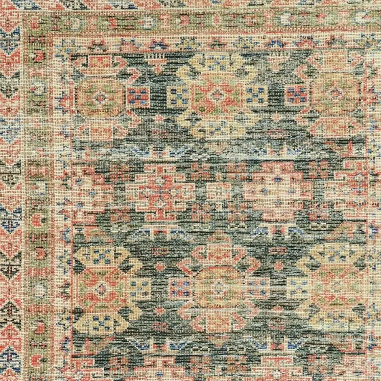 7' X 9' Brick Red Green And Brown Jute Southwestern Handmade Area Rug