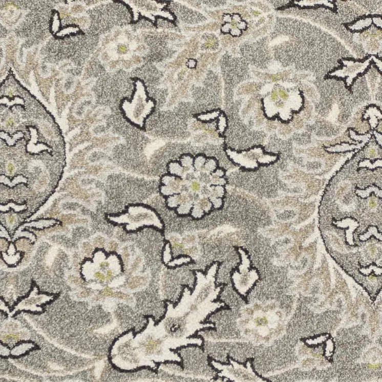 2' X 4' Gray and Ivory Floral Area Rug