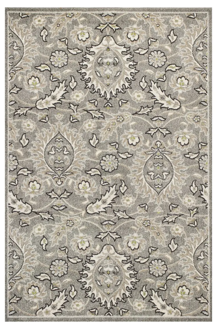 2' X 4' Gray and Ivory Floral Area Rug