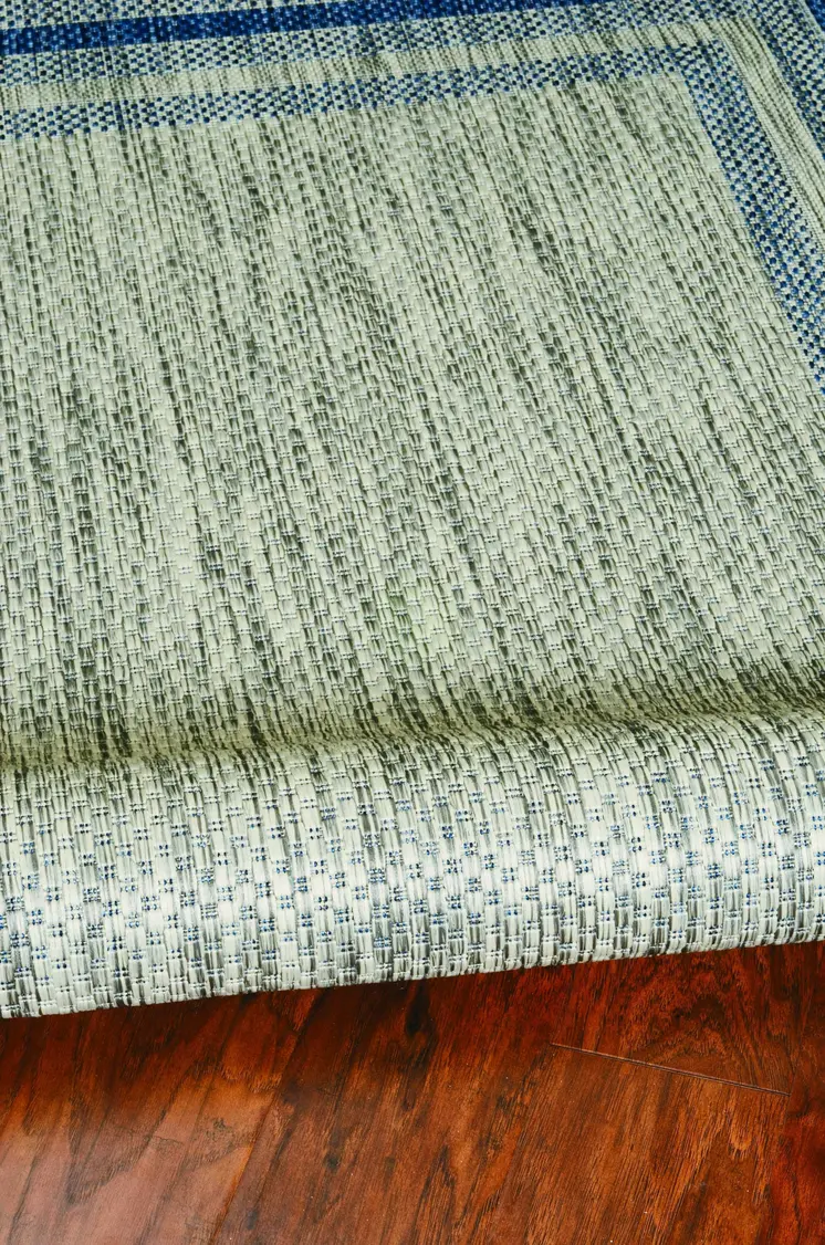 3' X 4' Blue And Green Striped Indoor Outdoor Area Rug