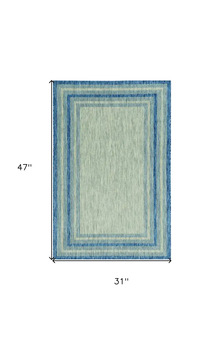 3' X 4' Blue And Green Striped Indoor Outdoor Area Rug