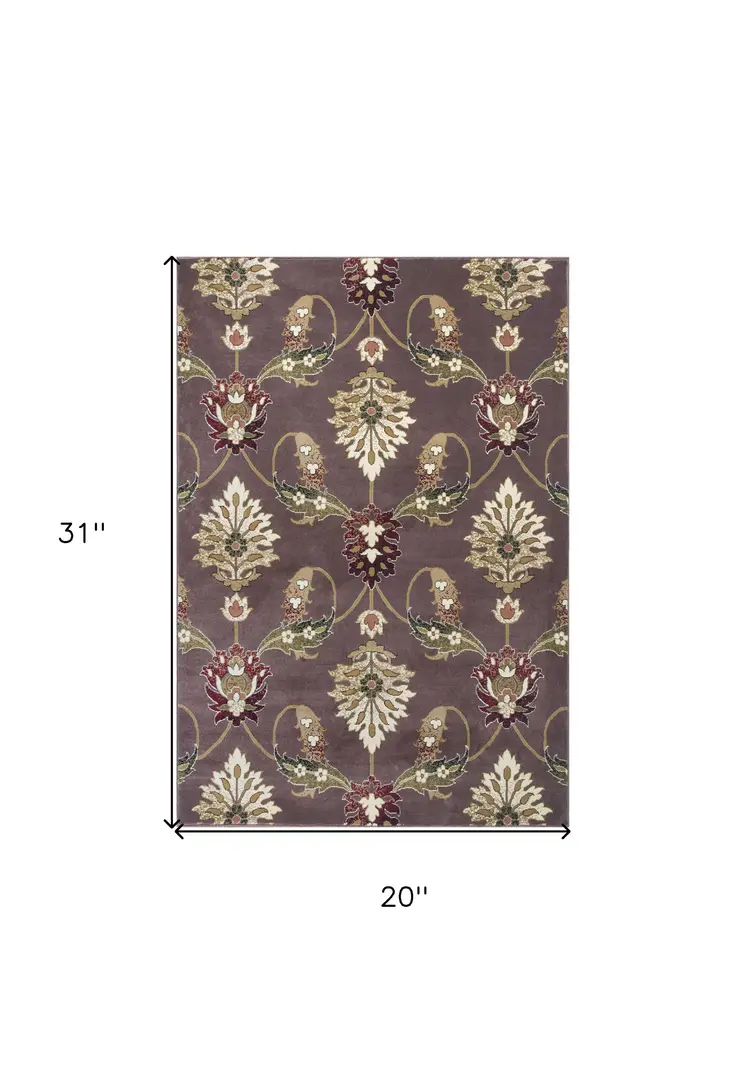 2' X 3' Plum Machine Woven Floral Traditional Indoor Accent Rug