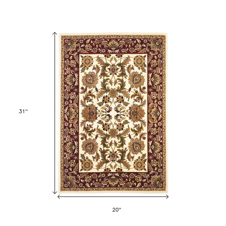 2' X 3' Red And Ivory Area Rug