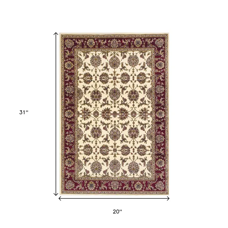 2' X 3' Red And Ivory Area Rug