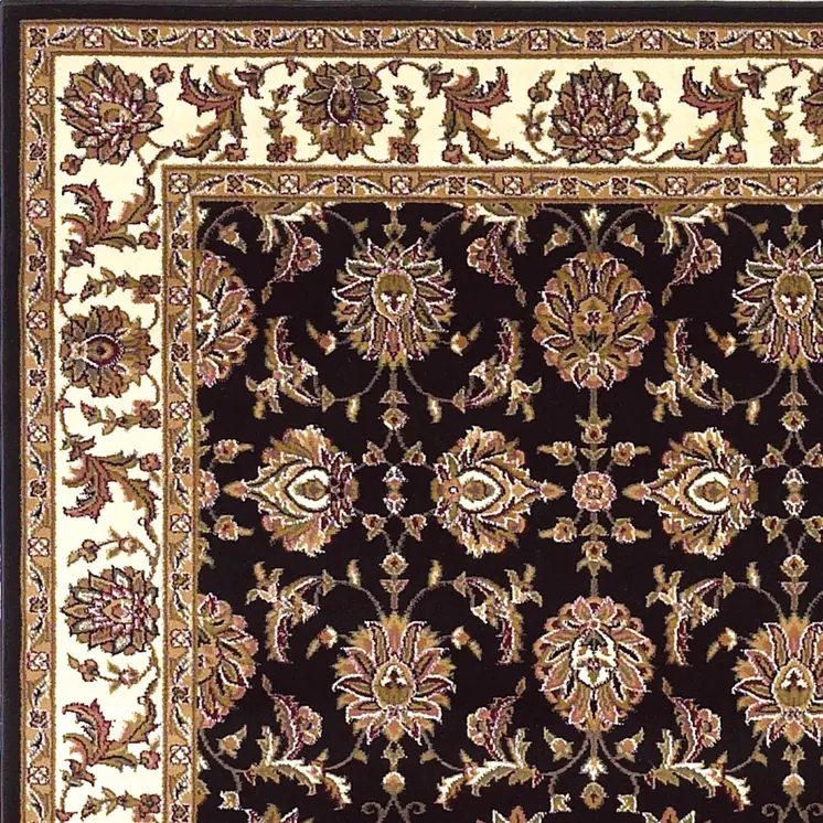 2' X 3' Black And Ivory Floral Area Rug