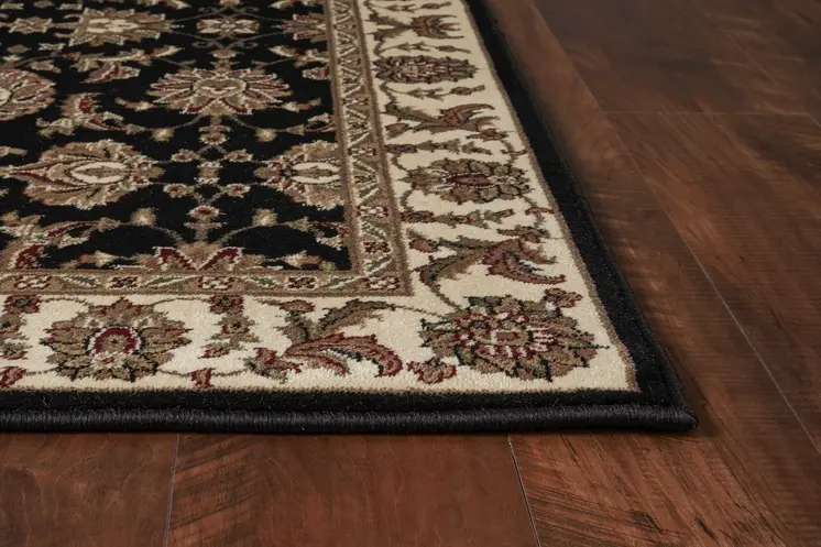 2' X 3' Black And Ivory Floral Area Rug