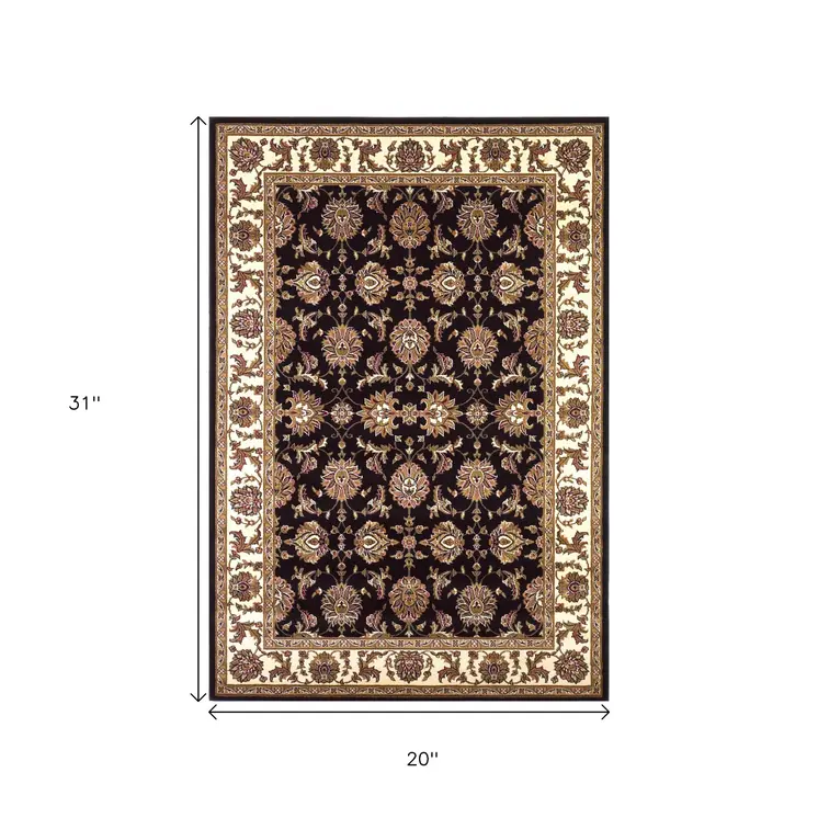 2' X 3' Black And Ivory Floral Area Rug