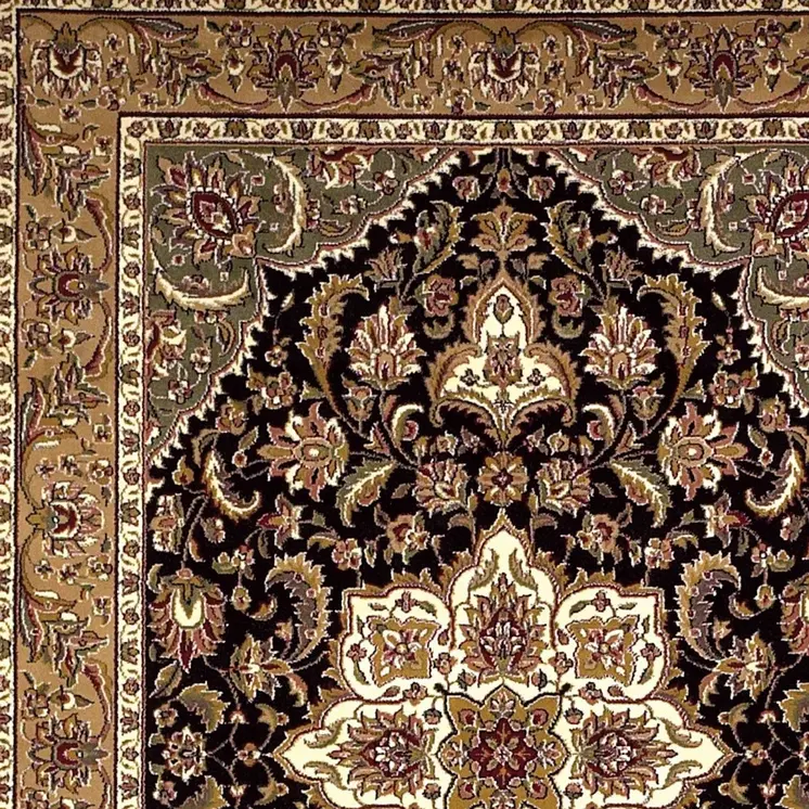 2' X 3' Beige And Black Floral Medallion Area Rug