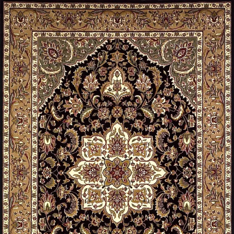 2' X 3' Beige And Black Floral Medallion Area Rug