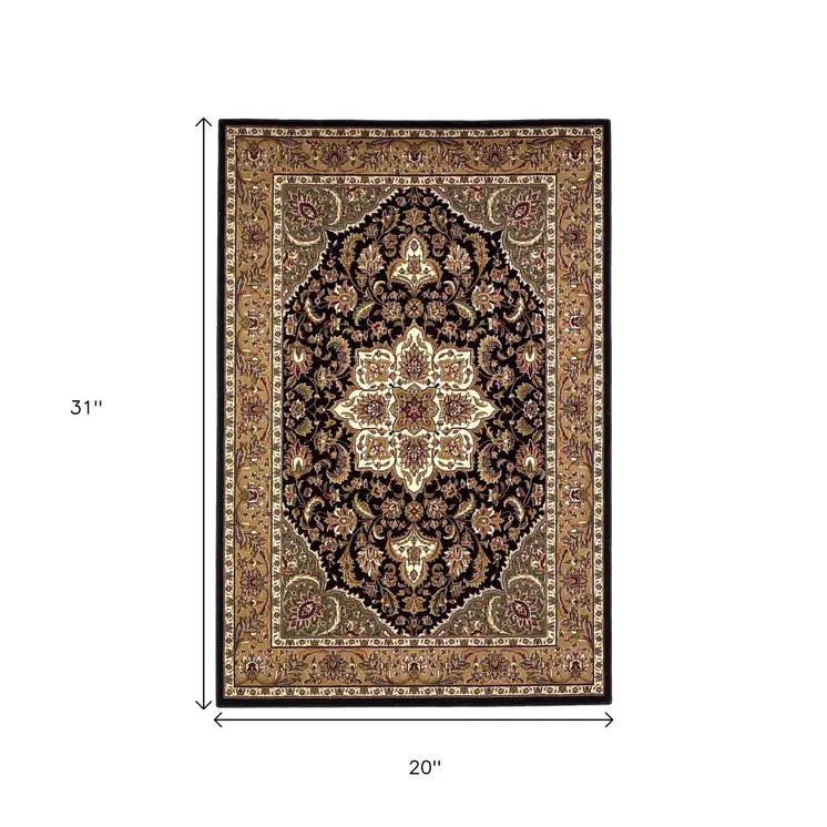 2' X 3' Beige And Black Floral Medallion Area Rug