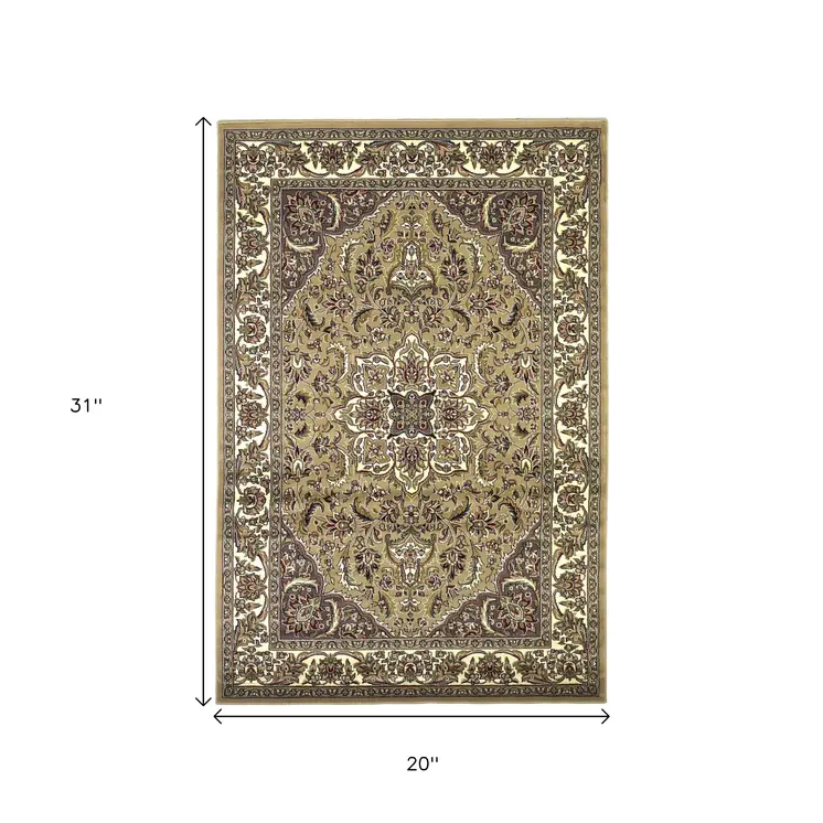 2' X 3' Beige And Ivory Floral Medallion Area Rug