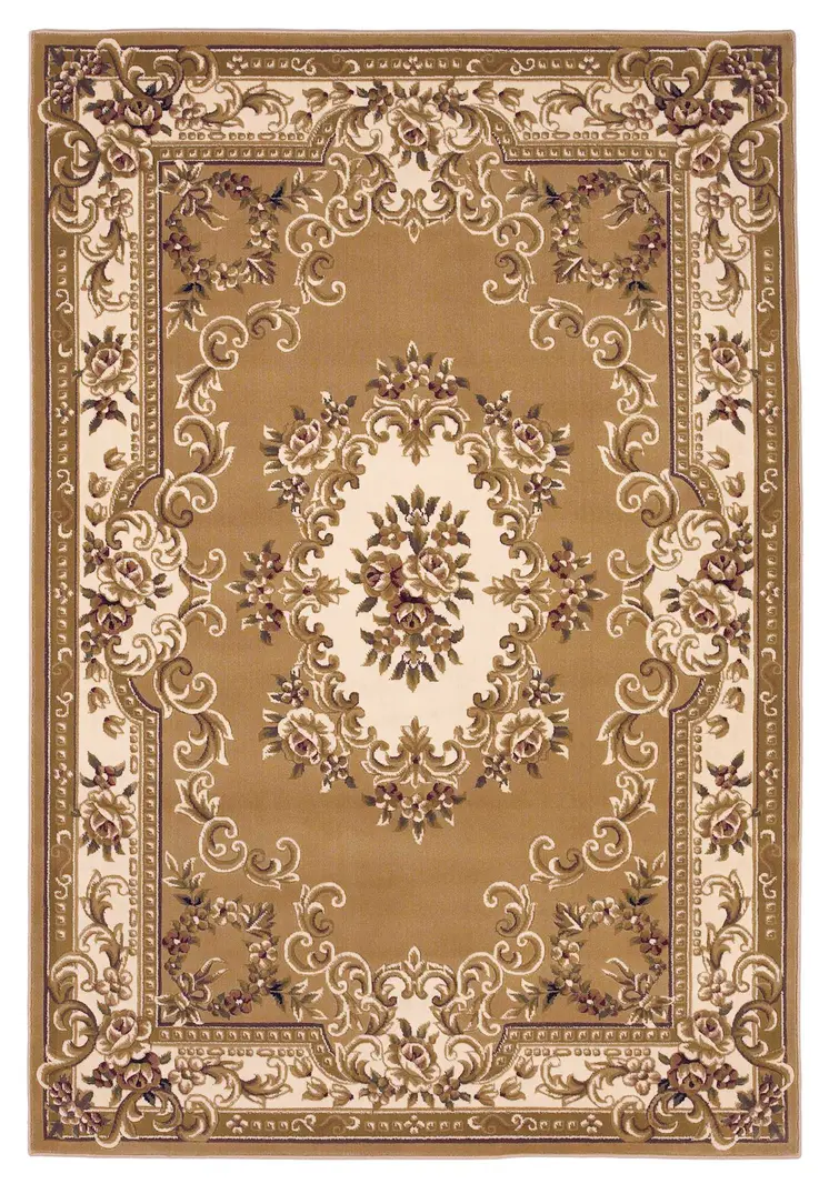 2' X 3' Beige And Ivory Floral Medallion Area Rug