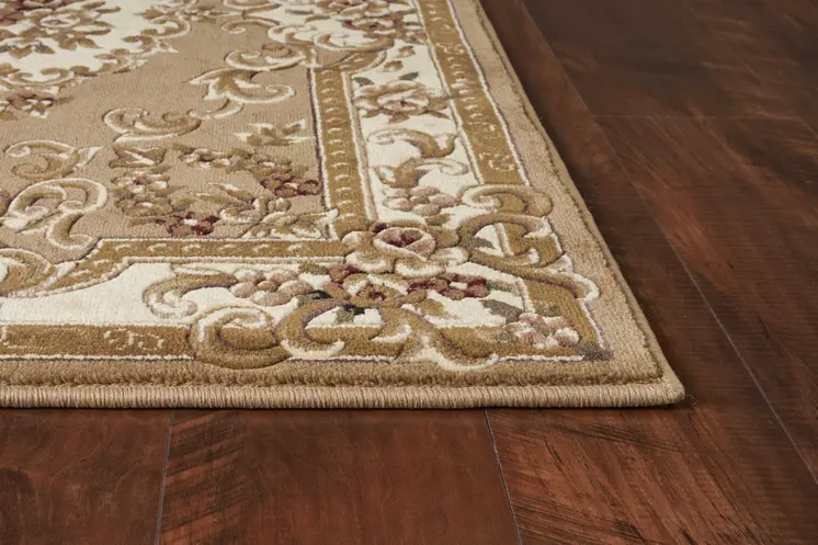 2' X 3' Beige And Ivory Floral Medallion Area Rug