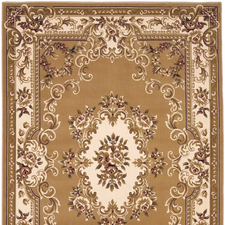 2' X 3' Beige And Ivory Floral Medallion Area Rug