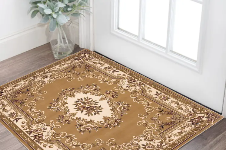 2' X 3' Beige And Ivory Floral Medallion Area Rug