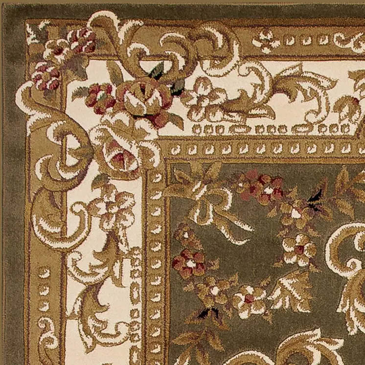2' X 3' Green And Ivory Floral Medallion Area Rug