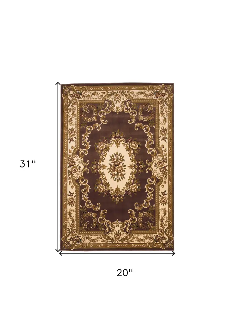 2' X 3' Plum And Ivory Floral Medallion Area Rug