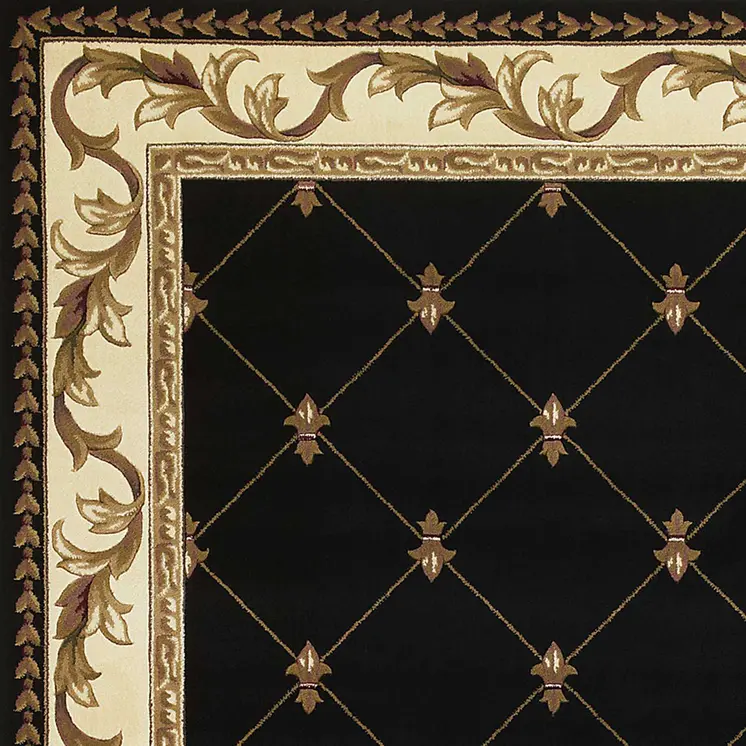 2' X 3' Black And Ivory Floral Vines Area Rug