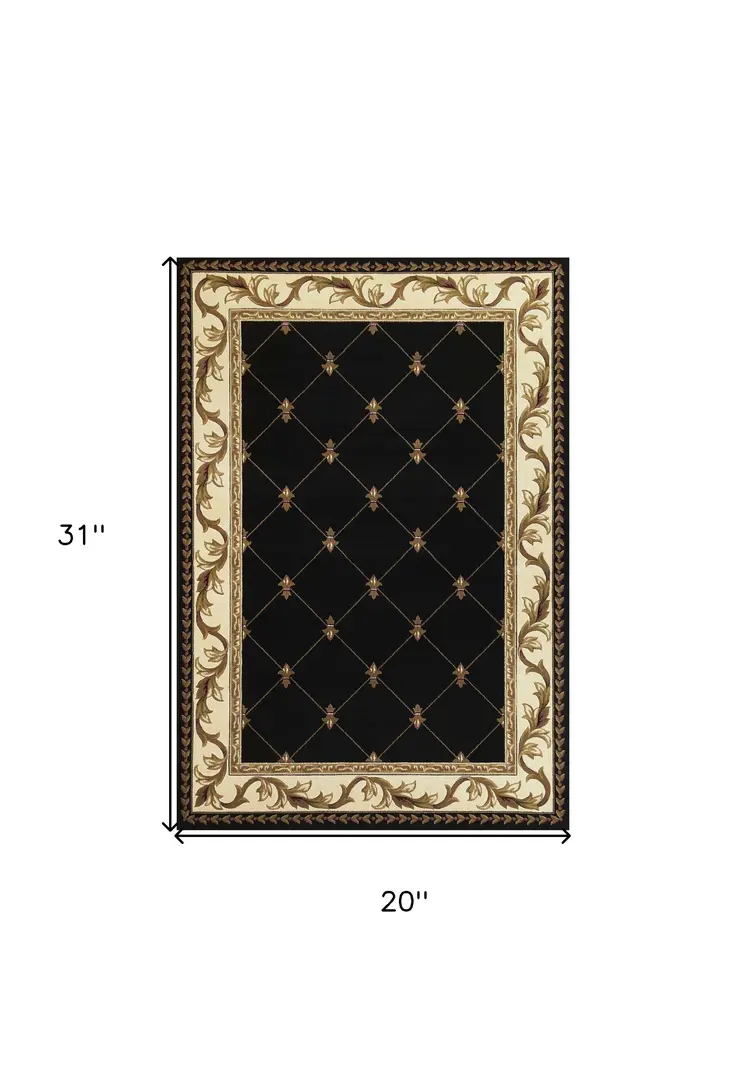 2' X 3' Black And Ivory Floral Vines Area Rug
