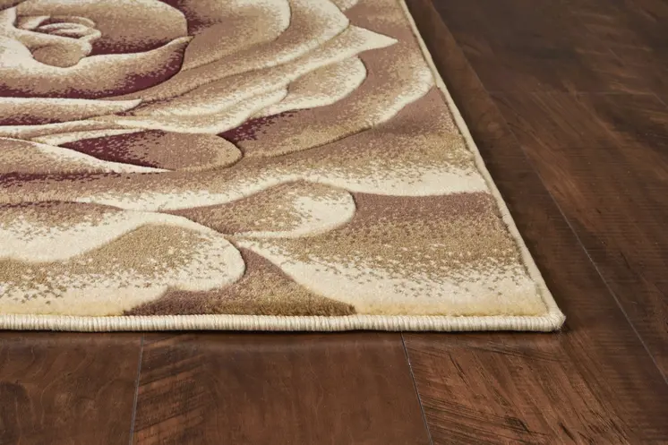 2' X 3' Ivory Machine Woven Hand Carved Oversized Floral Indoor Accent Rug