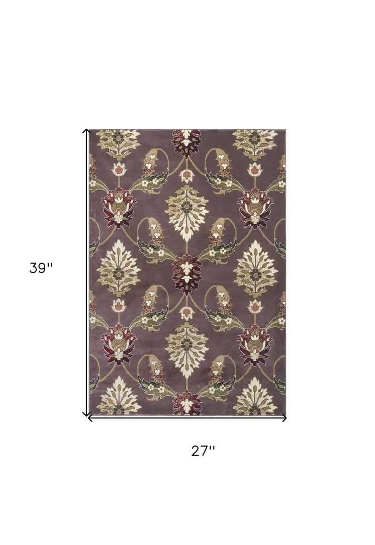 2' X 3' Plum And White Floral Area Rug